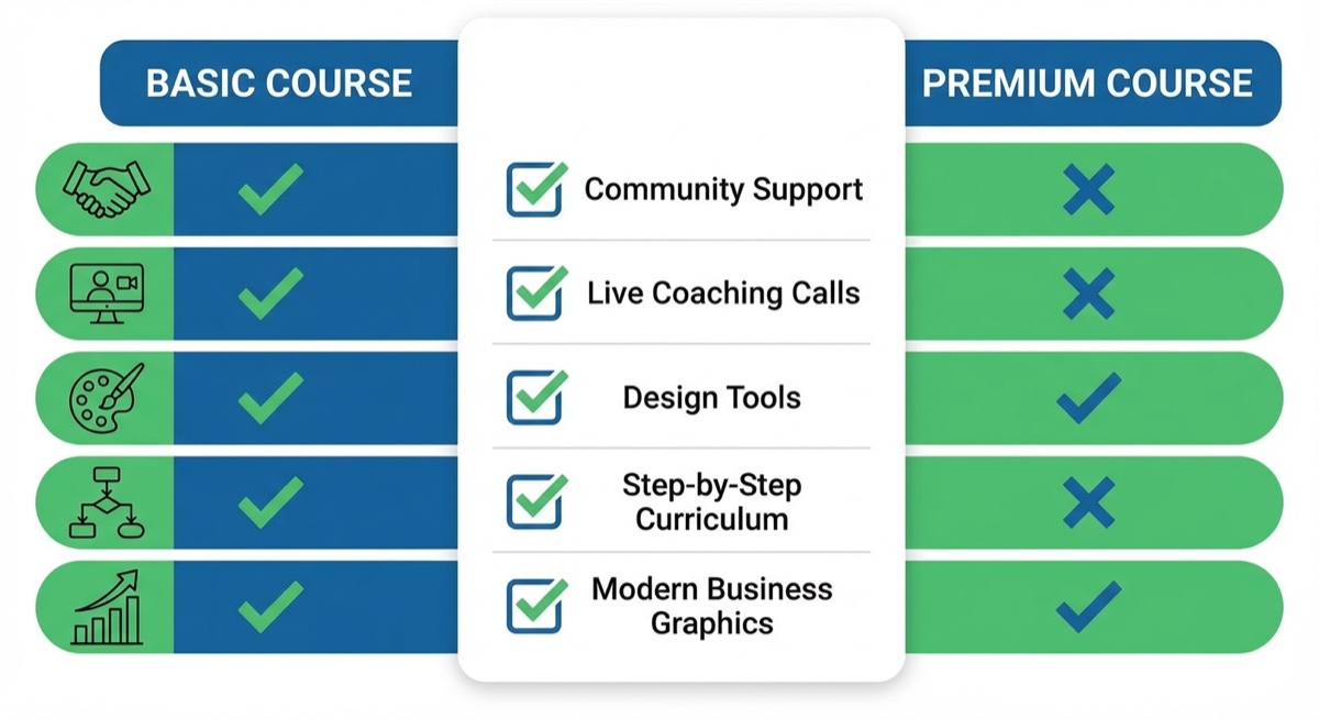 Comparison of print on demand course features and support
