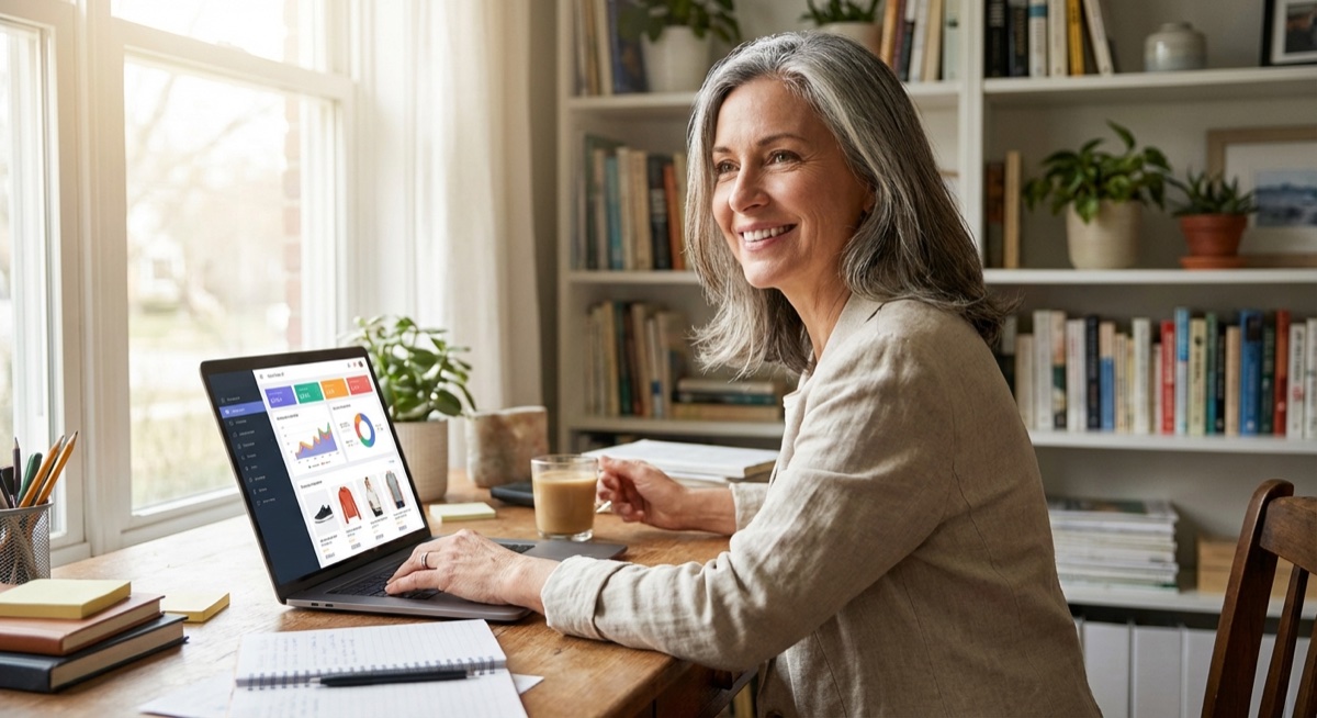 Entrepreneur working on print on demand business from home office