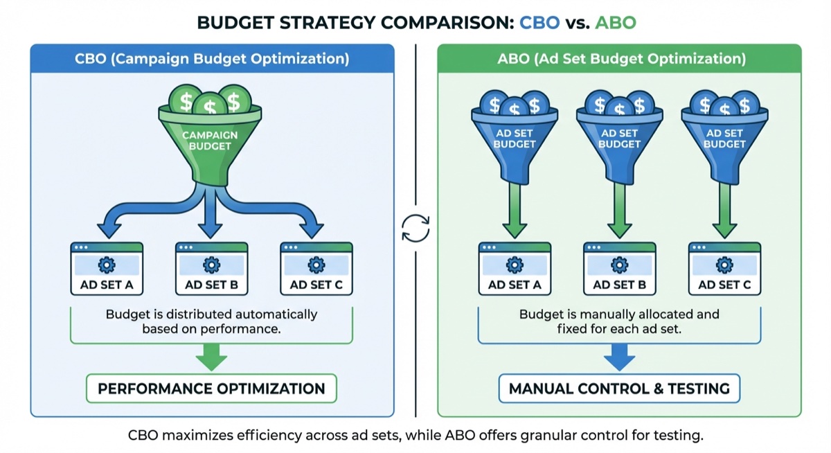 Visual comparison of CBO vs ABO budget allocation strategies