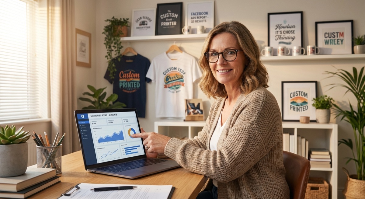 Person managing Facebook ads for print on demand business
