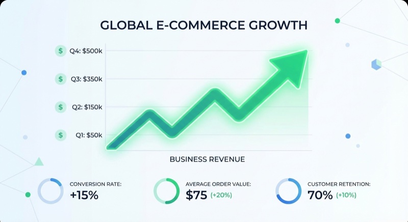 Skup student results infographic showing revenue growth and sales milestones