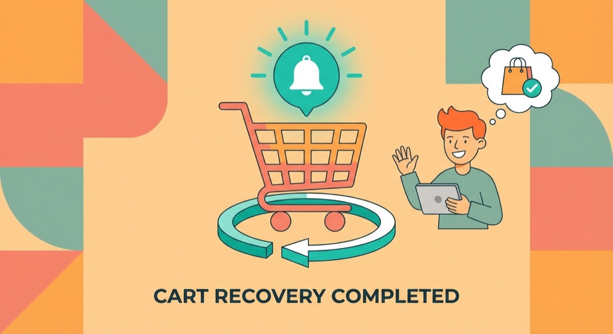 Shopping cart abandonment recovery concept showing customers returning to complete their POD purchase
