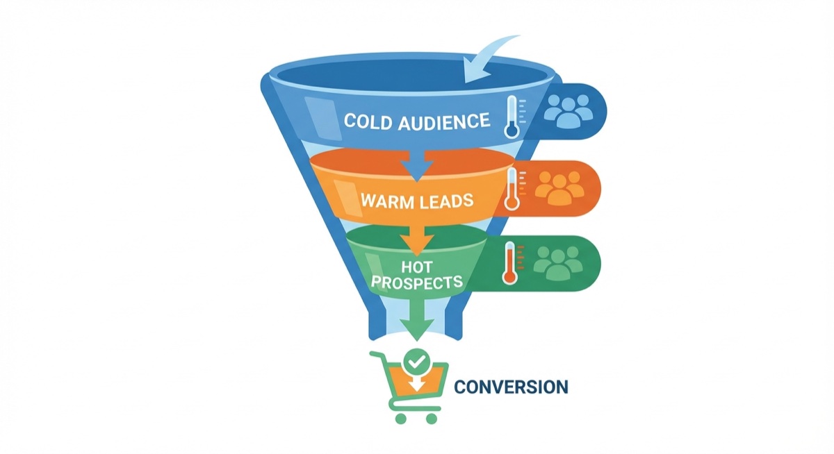 Custom audience segments visualization showing hot warm and cold audience groups for Facebook retargeting