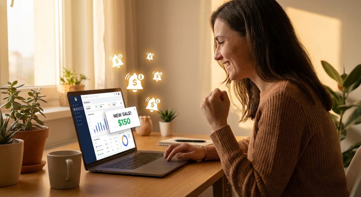 Entrepreneur celebrating successful Facebook ad sales