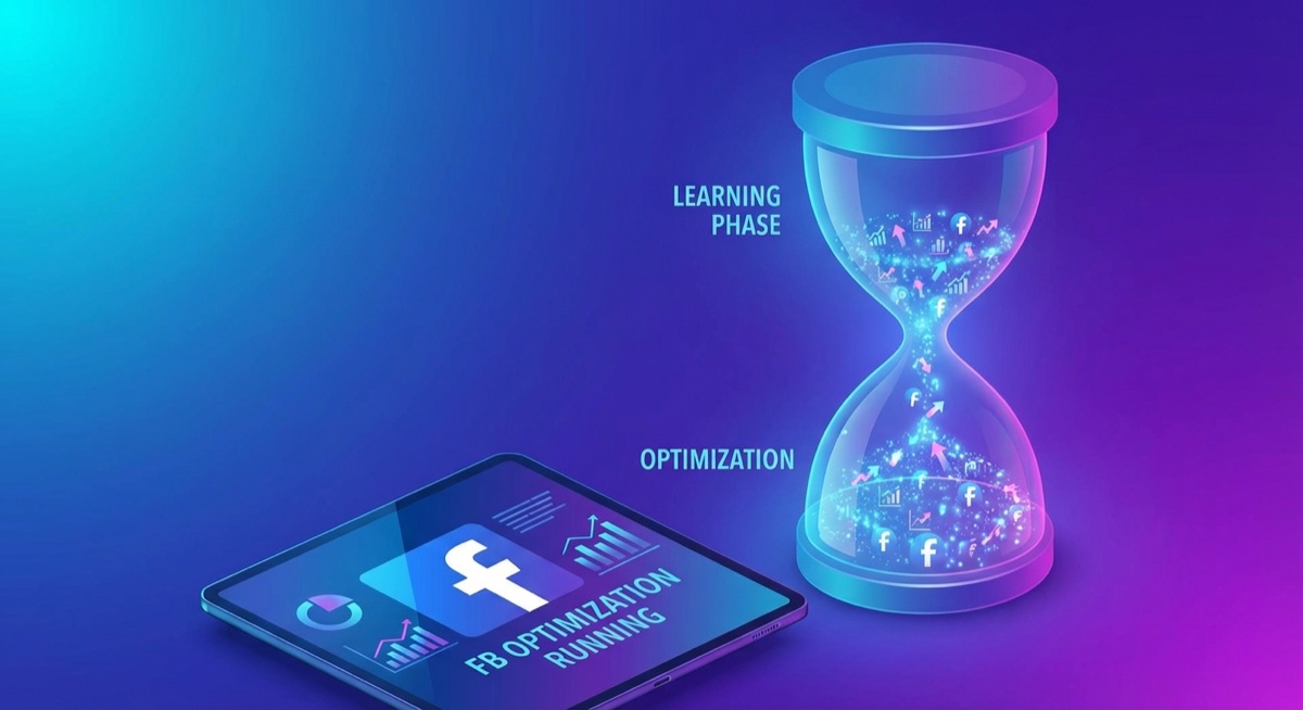 Facebook ads learning phase visualization showing optimization timeline