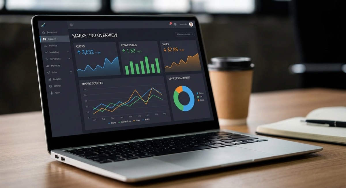 Analytics dashboard showing Facebook ads metrics for print on demand