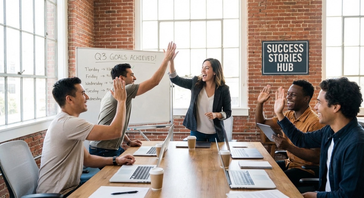 Print on demand entrepreneurs celebrating success together