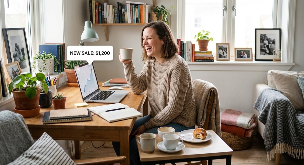 Entrepreneur celebrating small business success