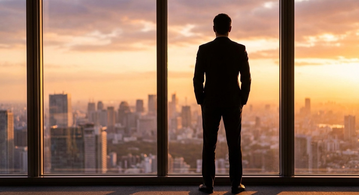 Confident entrepreneur looking toward a bright future