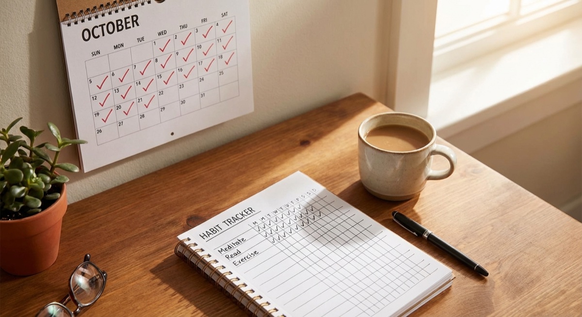 Daily habit tracking calendar showing consistent action