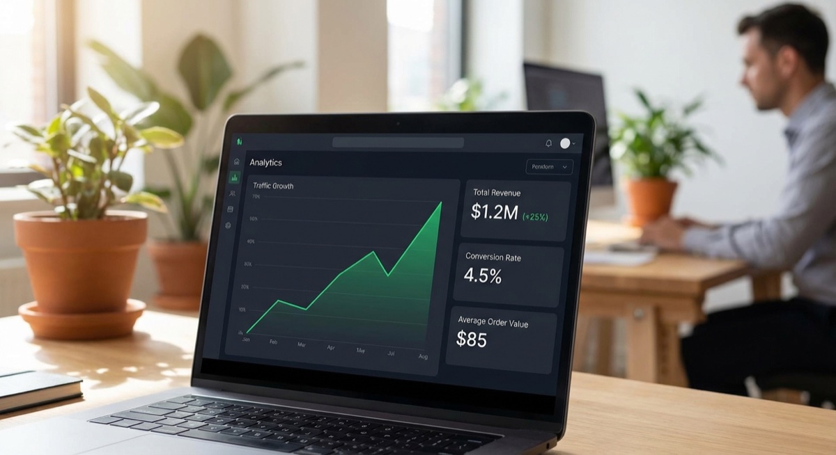 Traffic analytics dashboard showing Pinterest referral growth