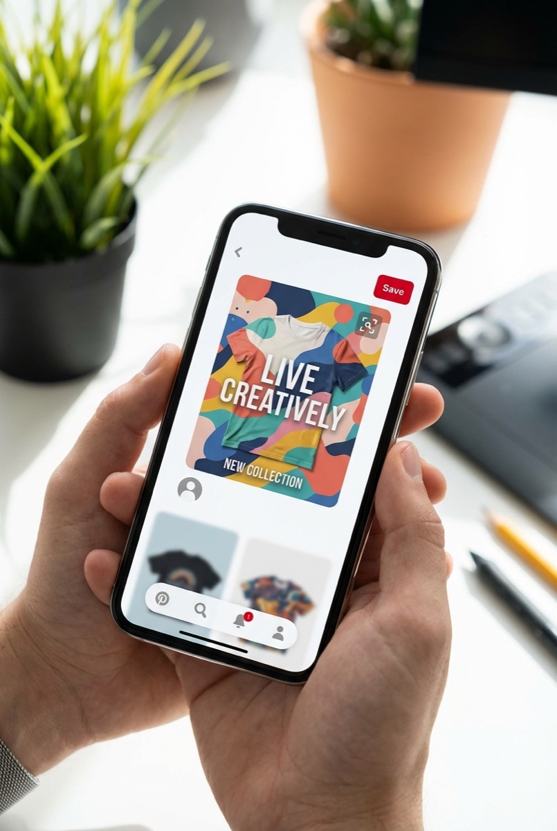 Example of vertical Pinterest pin design for print on demand products