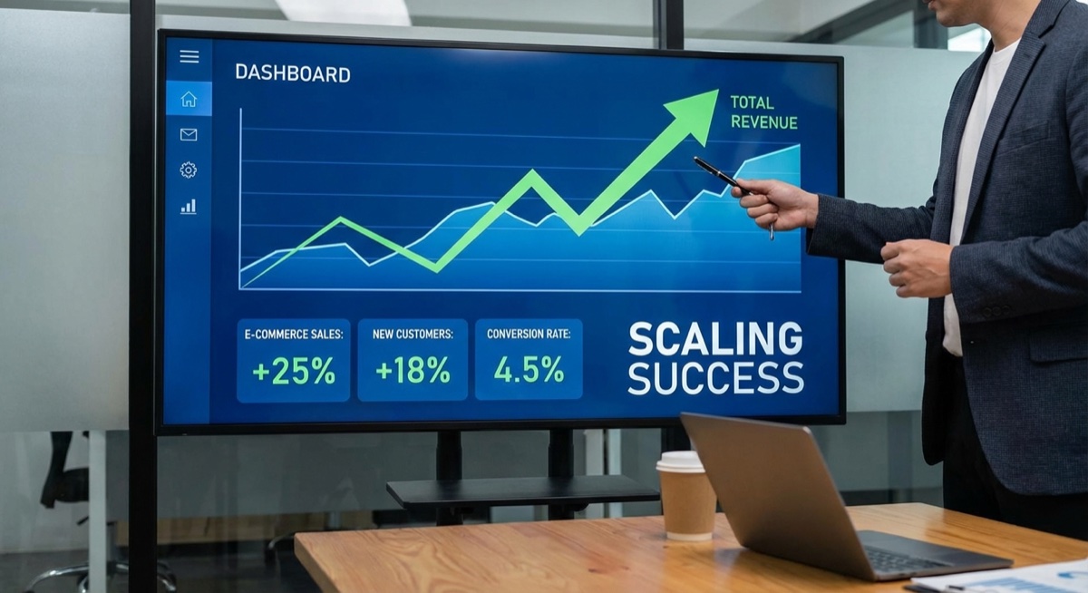 Business growth chart showing scaling success and revenue growth