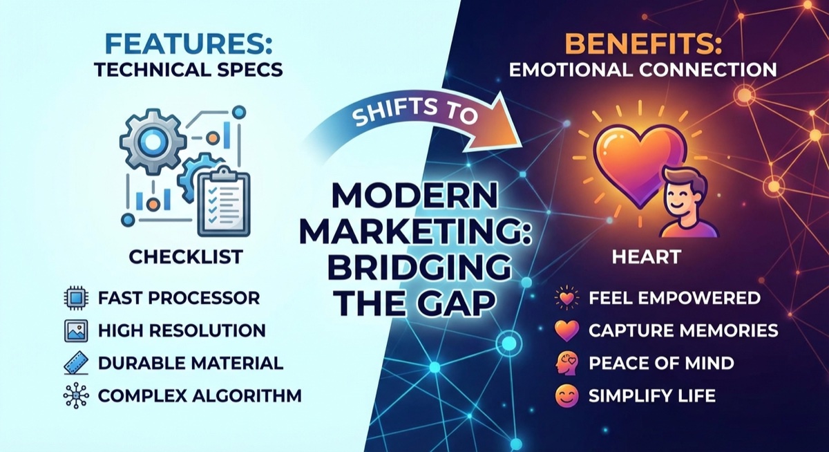 Benefits versus features in product marketing