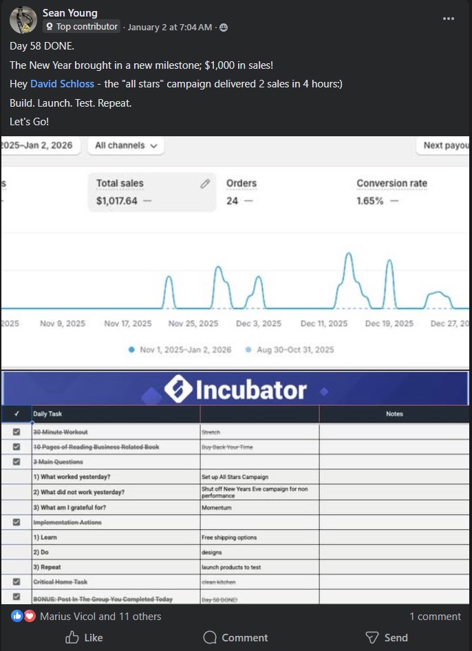 Sean Young Skup student reaching $1000 sales milestone