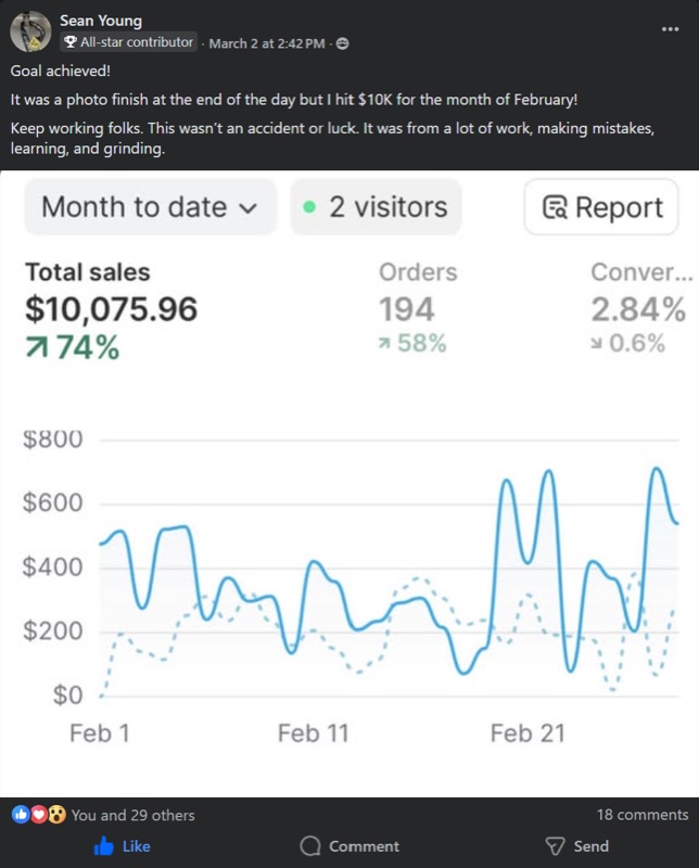 Sean Young Skup student celebrating $10,000 in February sales