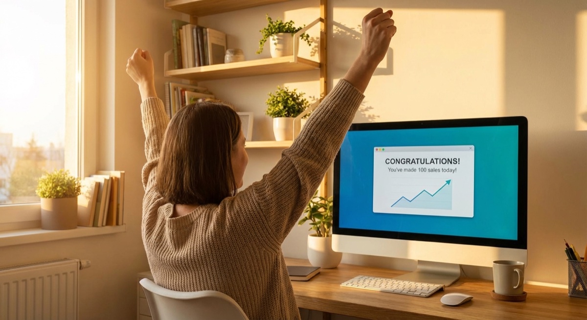 Entrepreneur celebrating finding a winning print on demand design