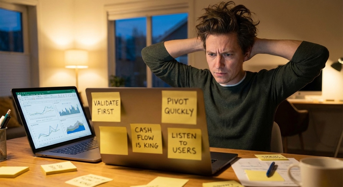 Frustrated entrepreneur learning from print on demand mistakes while reviewing store performance