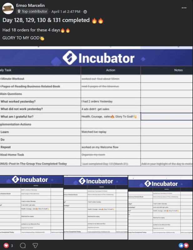 Skup student Ernso Marcelin showing 18 orders in 4 days