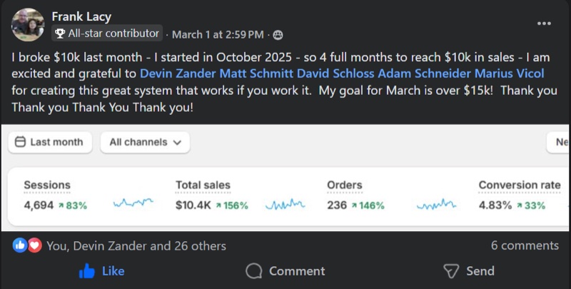 Frank Lacy celebrating $10K total sales milestone