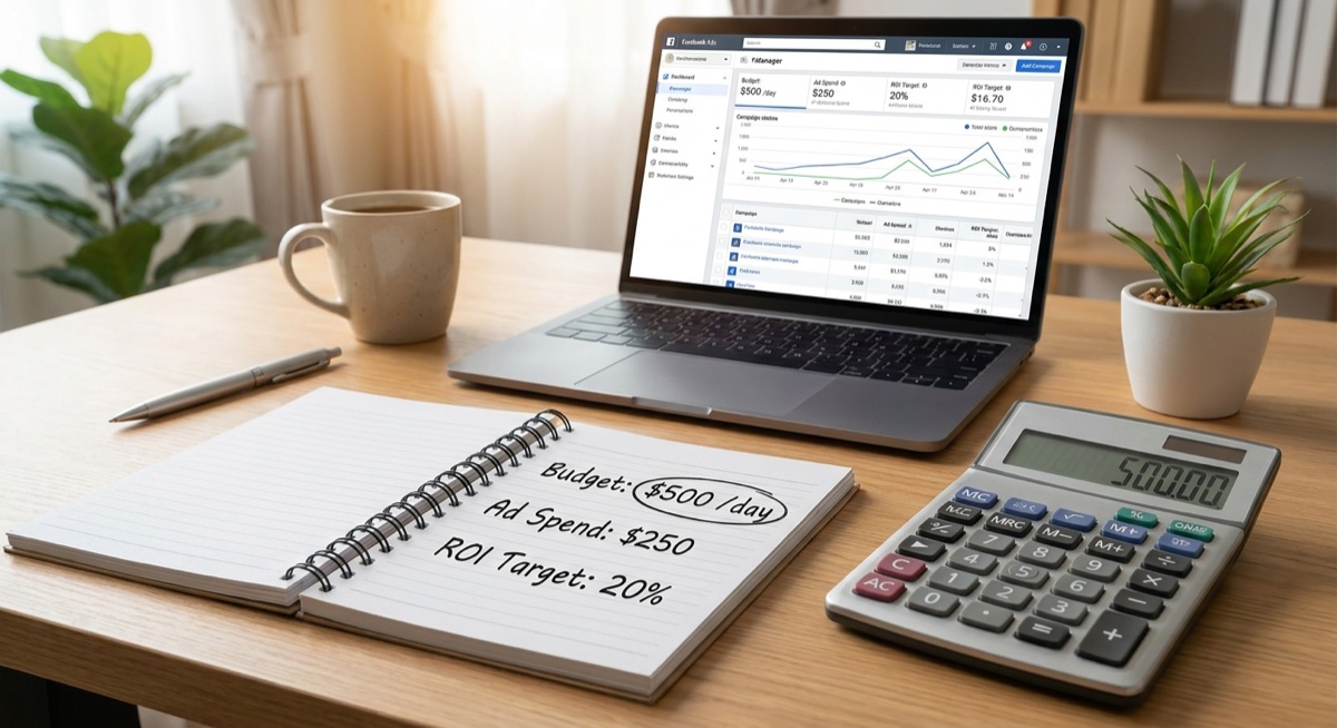 Budget planning calculator with $50 per day Facebook ads budget circled