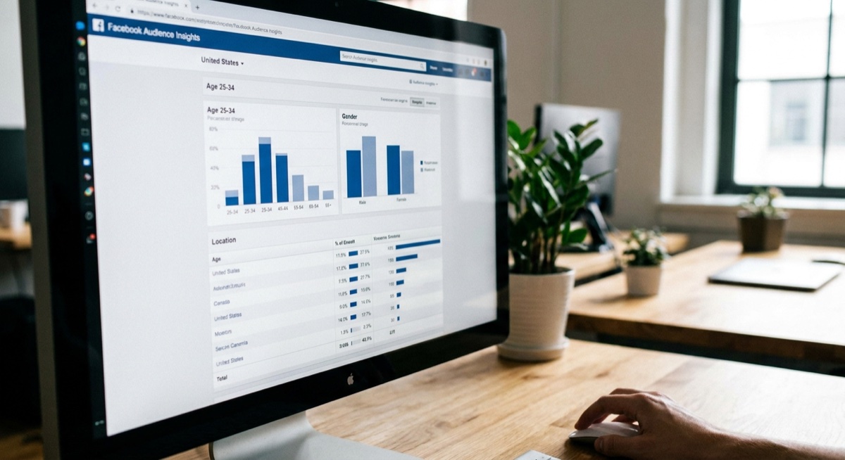 Facebook Audience Insights interface showing demographics and interest data
