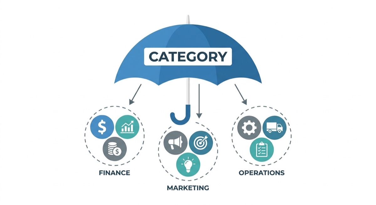 Category store concept with umbrella covering multiple related niches