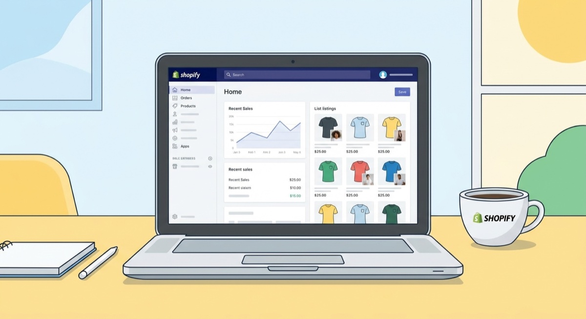 Shopify store dashboard showing print on demand product listings