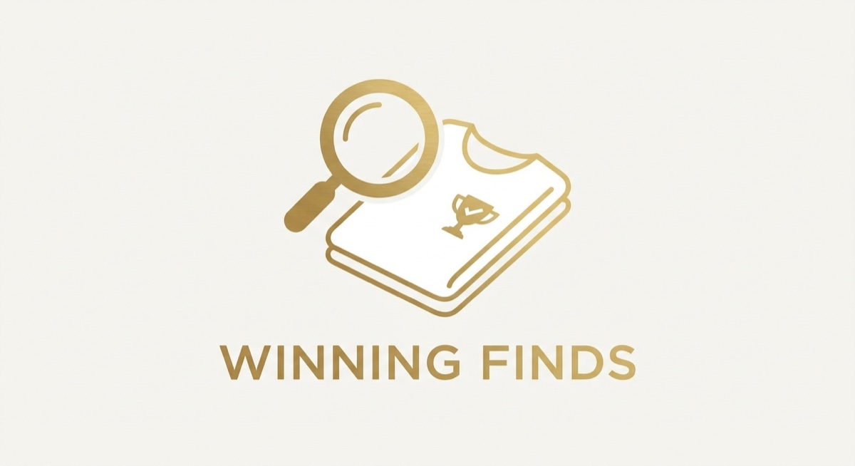 Magnifying glass examining winning t-shirt products with trophy symbols