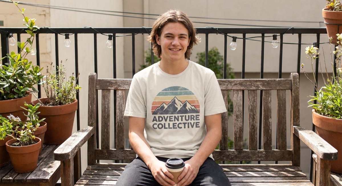 Person wearing trendy graphic t-shirt outdoors