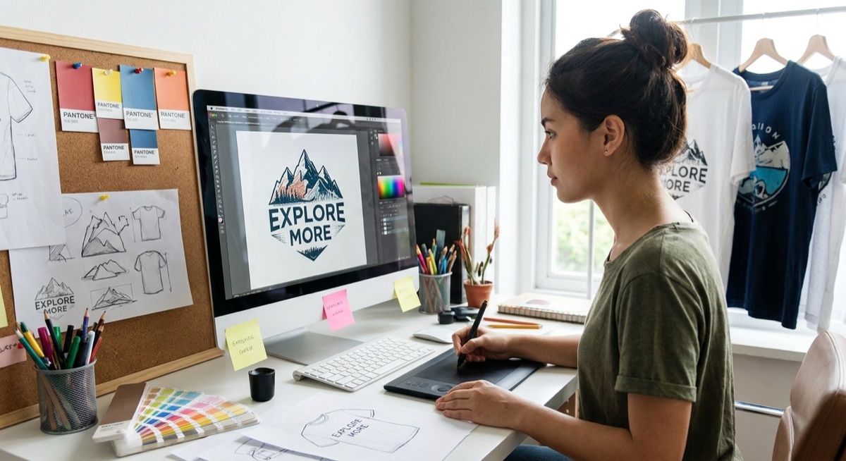 Designer working on t-shirt graphic design