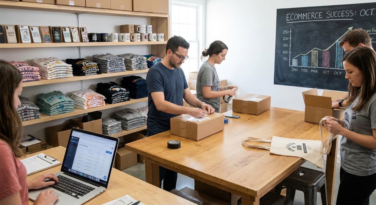 Shipping packages for print on demand fulfillment