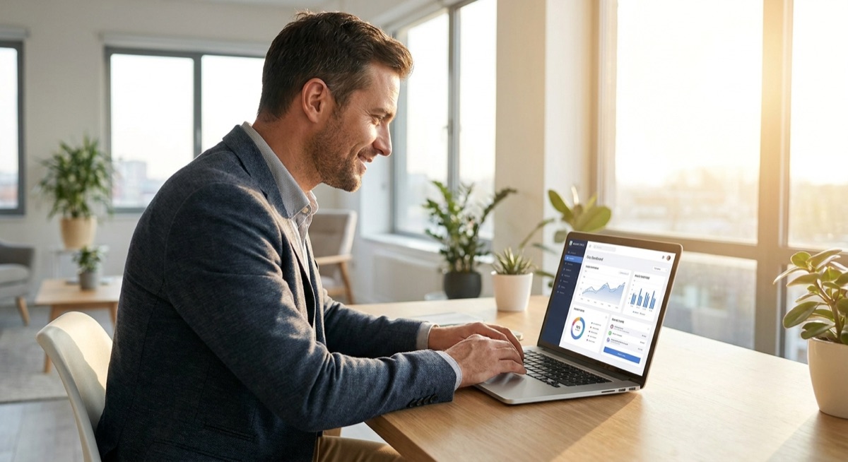 Entrepreneur working on ecommerce business laptop