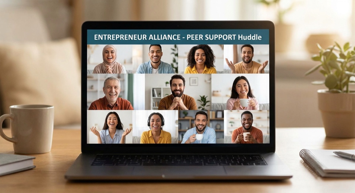 Supportive community of entrepreneurs on video call