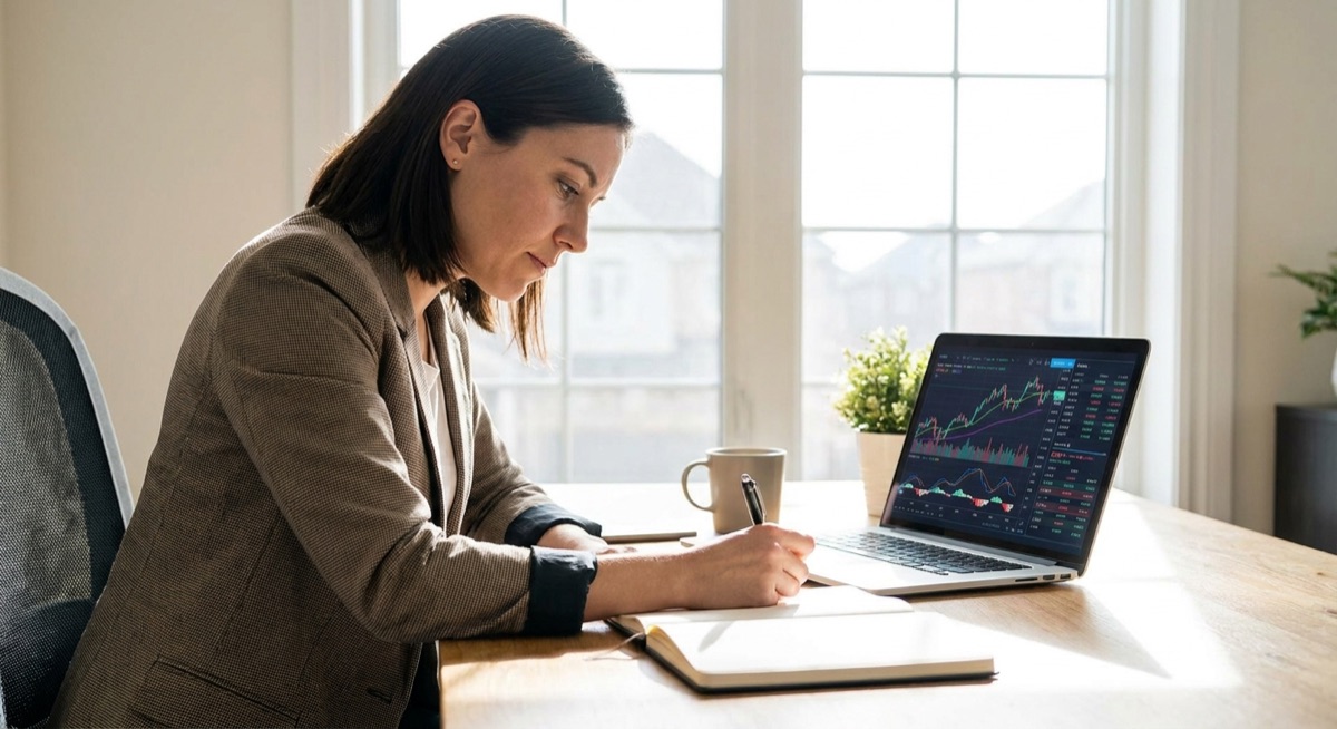 Entrepreneur taking notes and analyzing business results