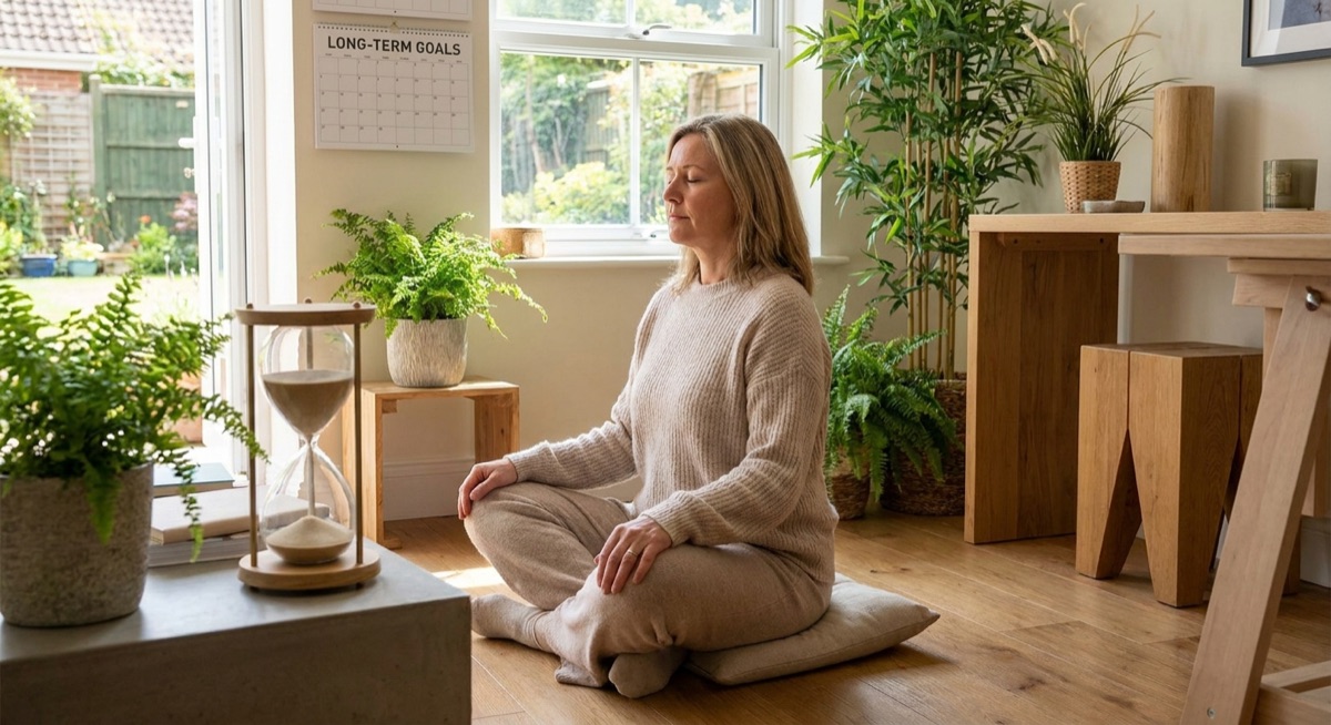 Calm entrepreneur practicing patience with long-term planning