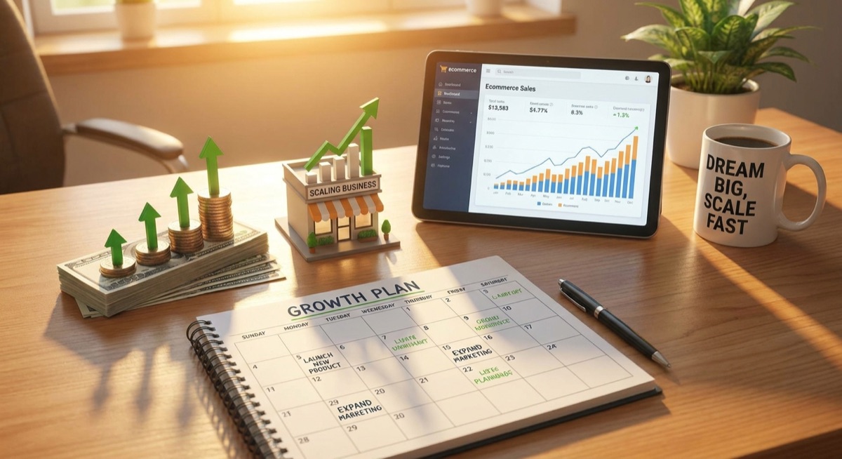Revenue growth and scaling action plan visualization