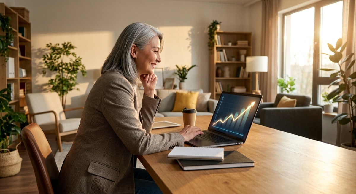 Entrepreneur reviewing successful print on demand sales dashboard