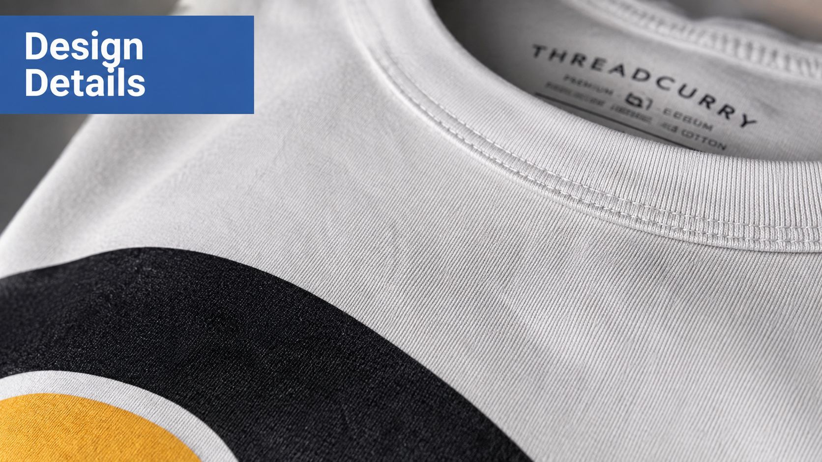 A close-up view of a high-quality white cotton t-shirt featuring a black and yellow printed design.
