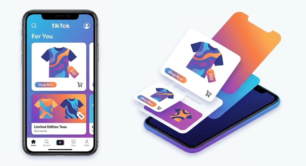 TikTok ads interface for print on demand ecommerce
