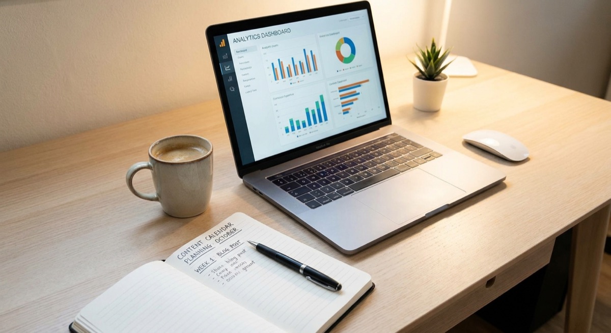 Content planning workspace with analytics dashboard