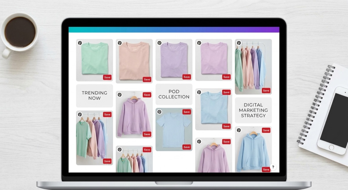 Pinterest mood board with print on demand apparel products