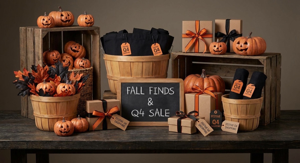 Halloween pumpkins and autumn decorations representing Q4 retail season