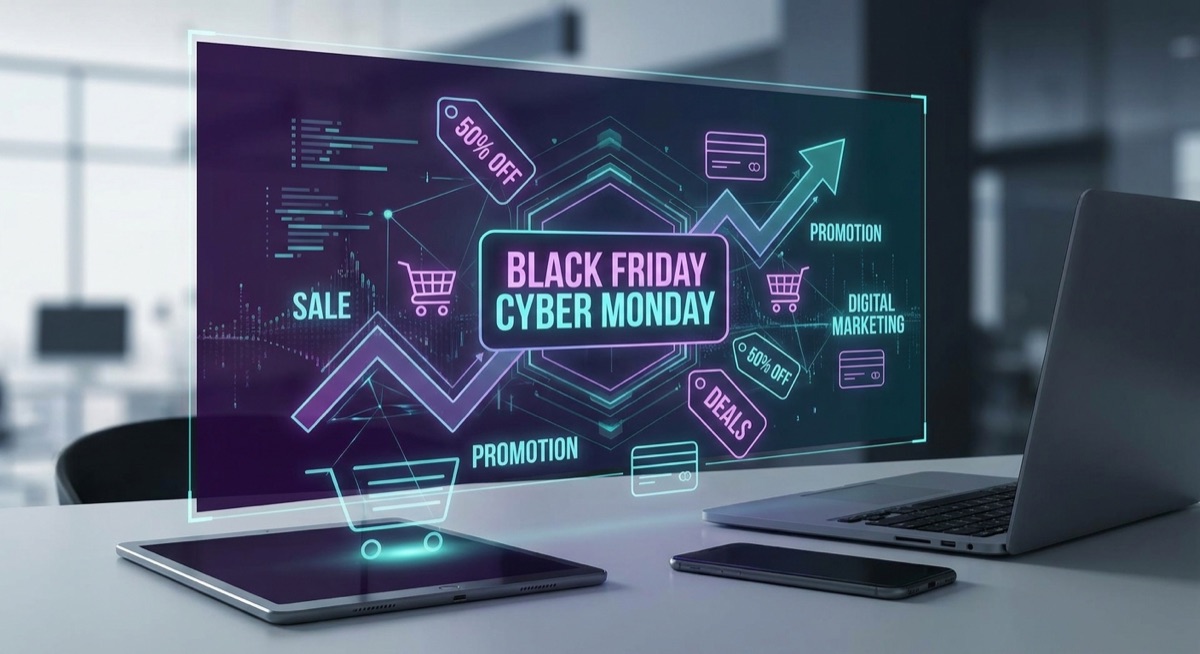 Black Friday and Cyber Monday shopping concept with discount elements