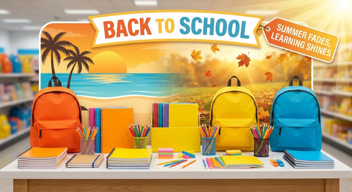 Back to school supplies and summer transition representing Q3 retail