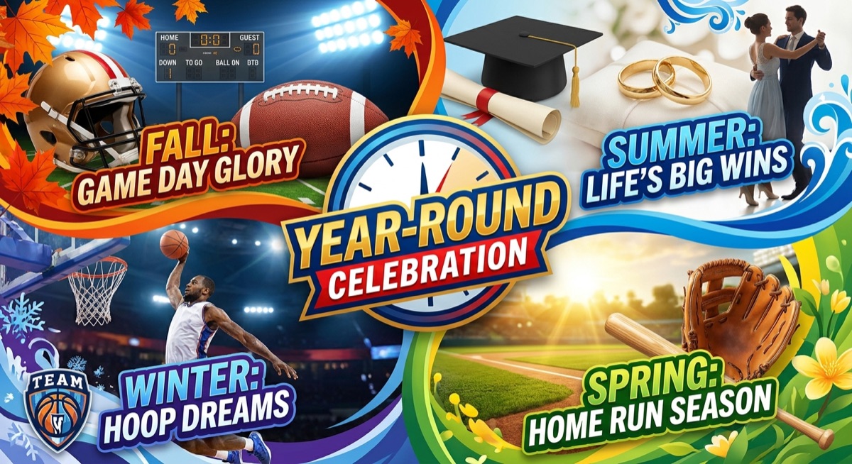 Sports seasons and year-round events like weddings and graduations