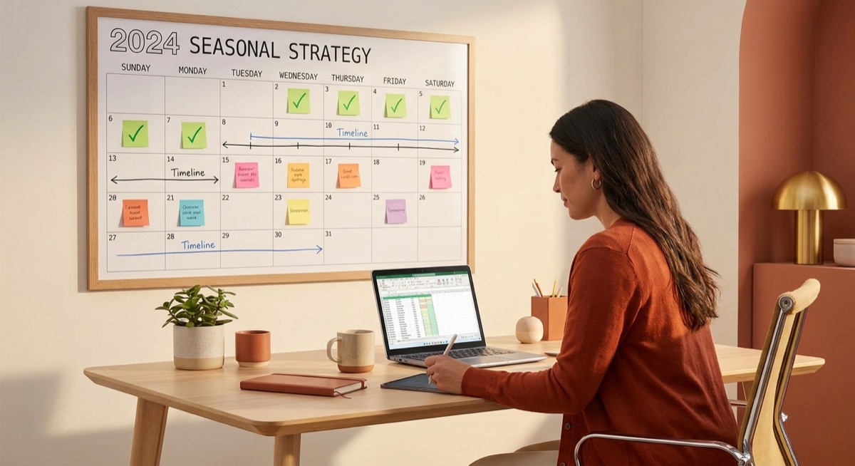 Business planning calendar and entrepreneur planning seasonal strategy
