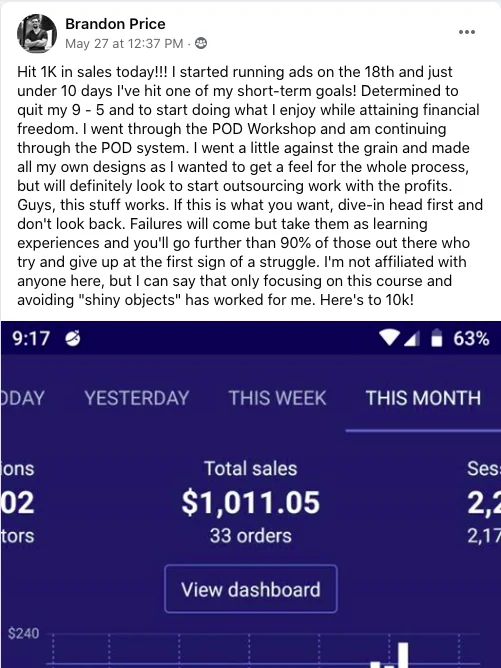 Brandon Price: 1,011 dollars in his first 10 days running ads