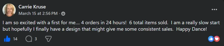 Carrie Kruse: 4 orders in 24 hours, 6 items