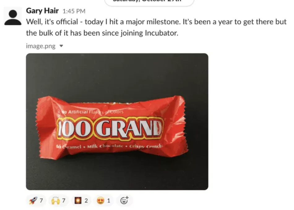 Gary Hair: hit a 100K milestone, the bulk since joining the Incubator